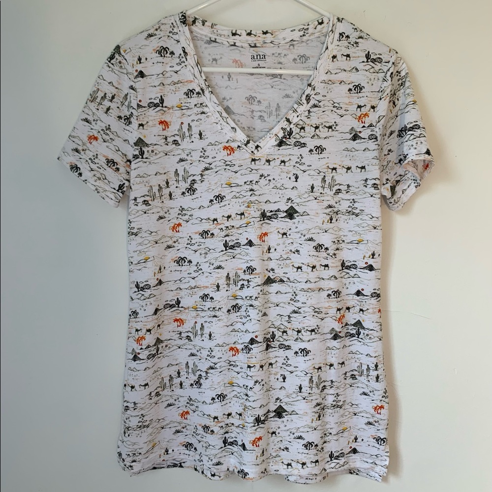 A.N.A. Cactus Camel Soft V-Neck Top Relaxed Small